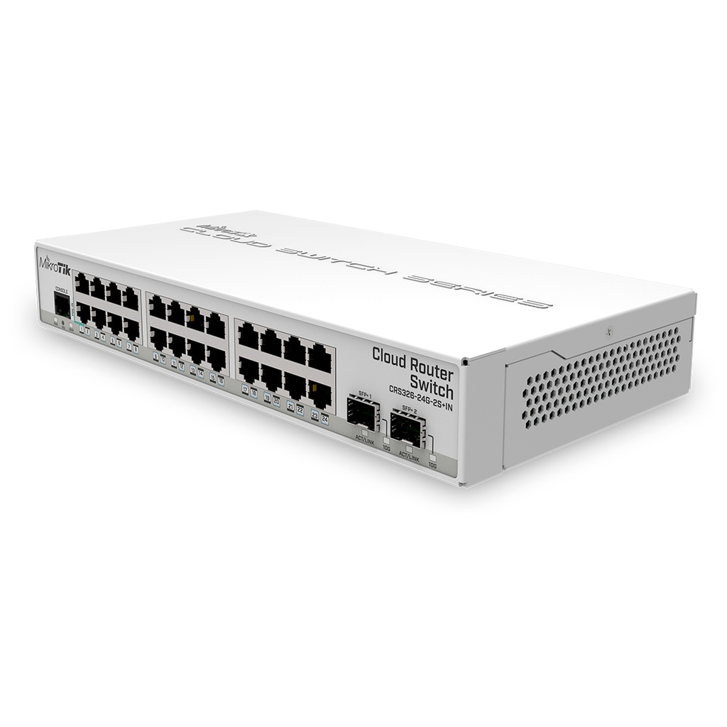 CRS326-24G-2S+IN, CPU 800Mhz, RAM 512MB, 24 x GEth, 2 x SFP+, 512MB RAM, RouterOS/SwitchOS