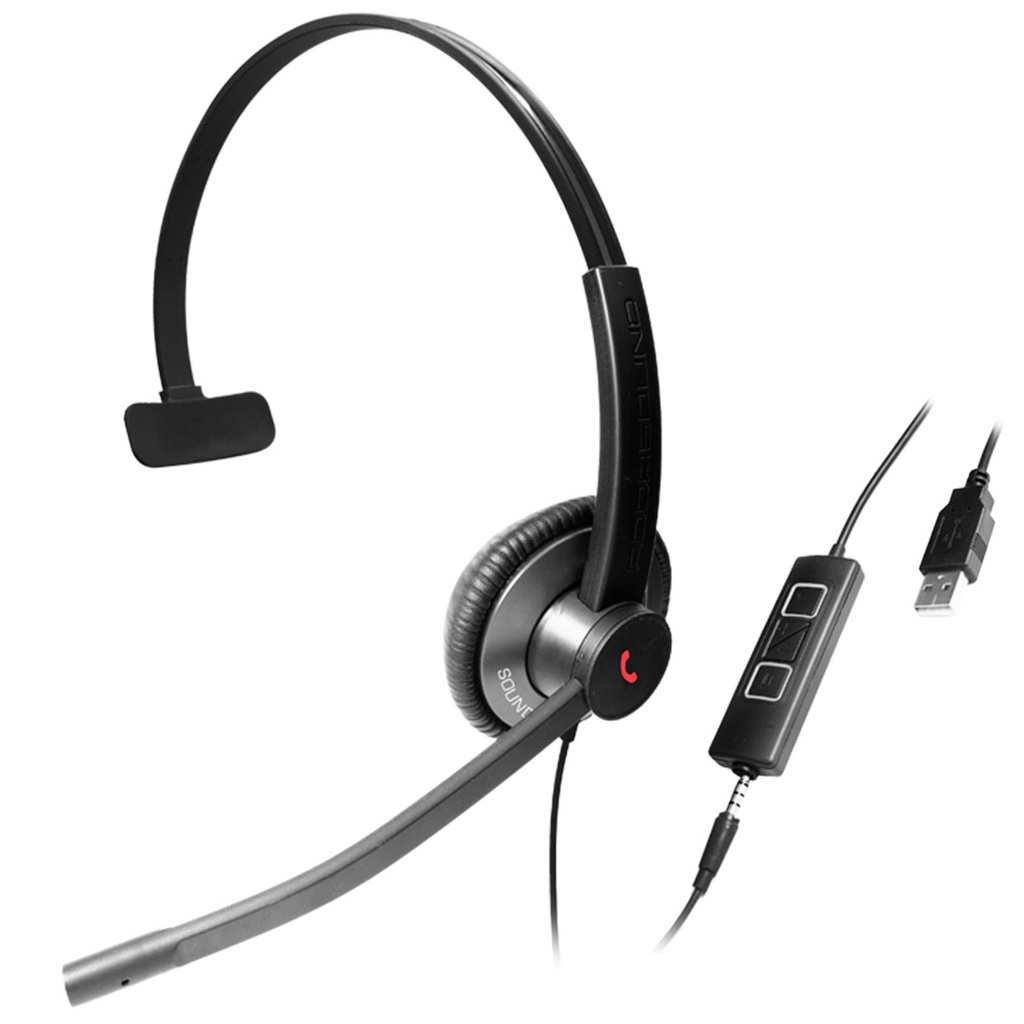 EPIC 501-G, Diadema UC, control llamada, mute y vol, 3.5mm y USB, Gris (Monoaural)