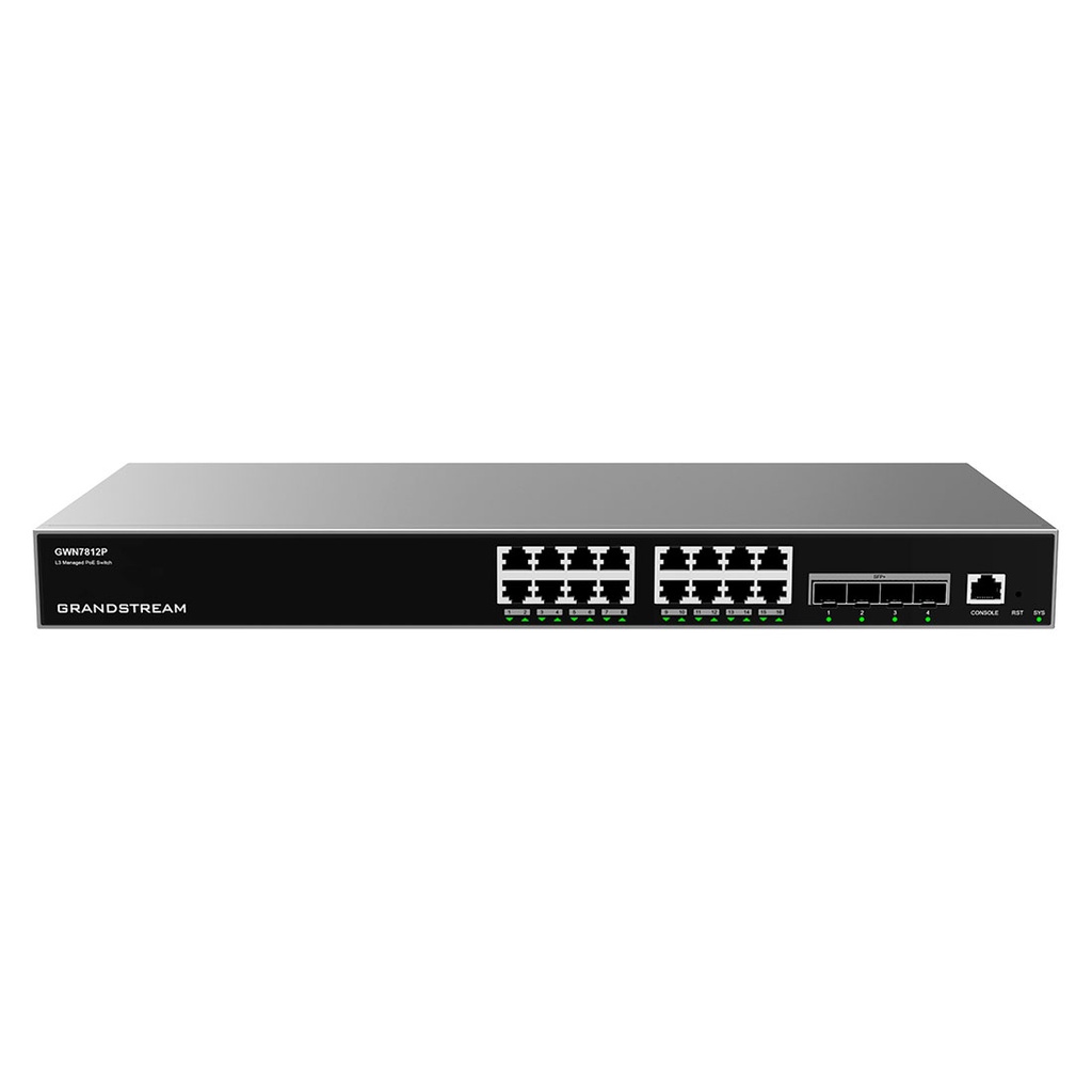 GWN7812P, Switch PoE Administrable capa 3, 16 x GigaEth PoE y 4 x 10 Giga SFP+, 240w