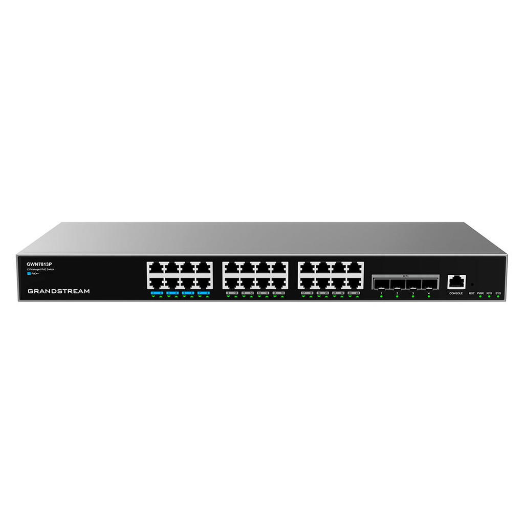 GWN7813P, Switch PoE Administrable capa 3, 24 x GigaEth PoE, 8 x PoE++ y 4 x 10 Giga SFP+, 360w