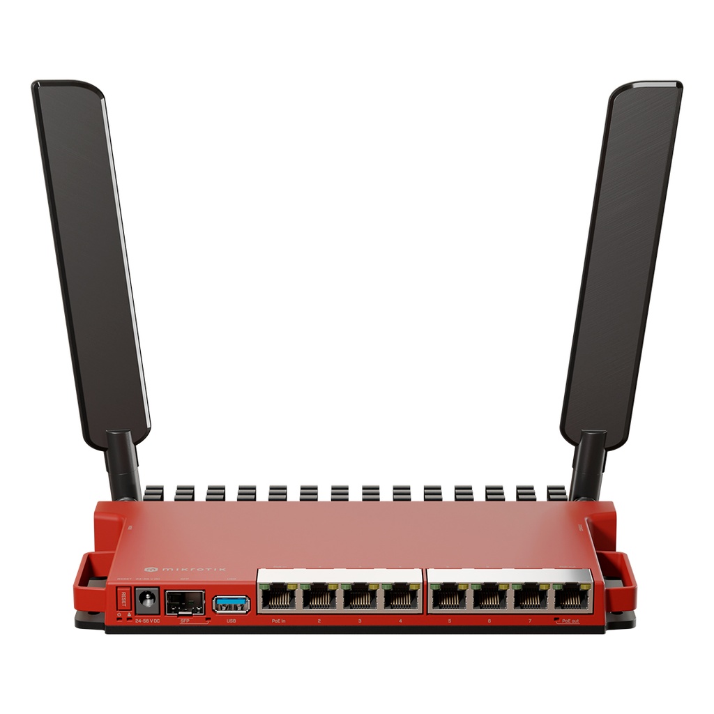 L009UiGS-2HaxD-IN, Ruteador WiFi-6 574Mbps, CPU 800MHz, 512M RAM, 8xGEth, 1xSFP 2.5G, Serie y USB, RouterOS v7