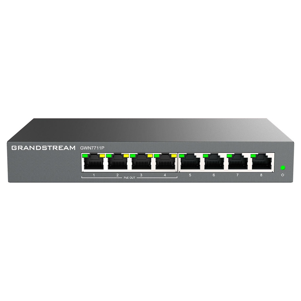 GWN7711P, Switch Administrable capa 2-lite, 8 x GigaEth, 4 x PoE, fuente 60w