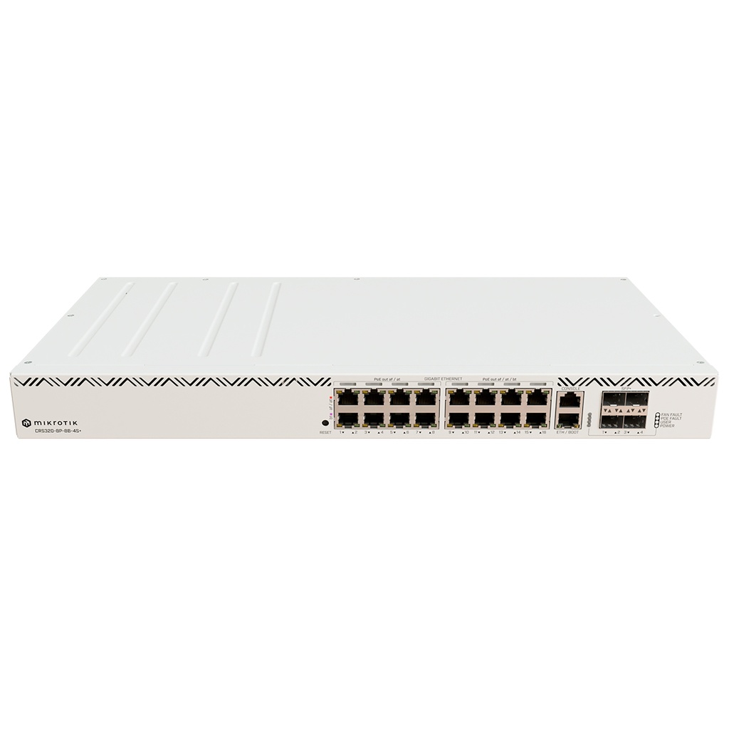 CRS320-8P-8B-4S+RM, Switch PoE CPU 800Mhz, RAM 256 MB, 17xGigaEth, 8xPoE, 8xPoE++, 4 SPF+ 10GEth, RouterOS L5 v7