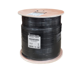 [107-1032BK_R11] 107-1032BK/R11, Blindaje estándar RG11, conductor sólido 14 AWG,  60 % trenzado  CL2, CM, cubierta de PVC, carrete de madera de 1000', negro